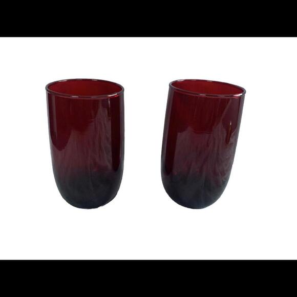 Anchor Hocking 1940's Lot of 2 Ruby Red Depression Glass 8 Ounce Juice Tumbler - Picture 1 of 10